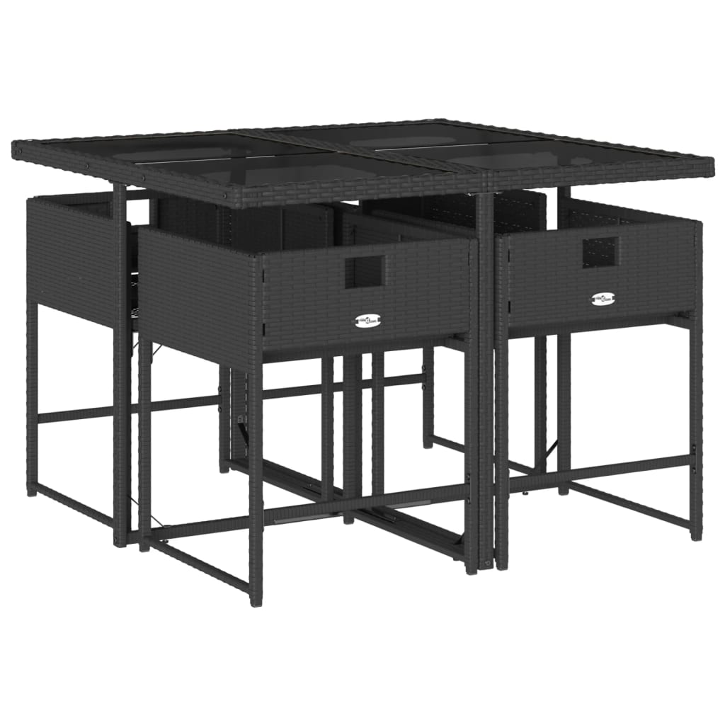 Set mobilier de gradina cu perne, 5 piese, negru, poliratan — imaginea 4