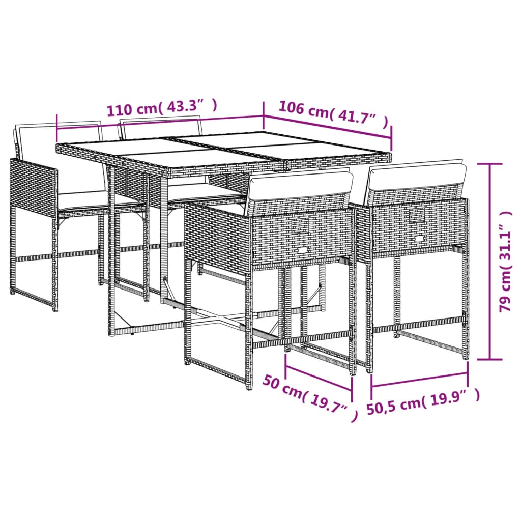 Set mobilier de gradina cu perne, 5 piese, negru, poliratan — imaginea 9