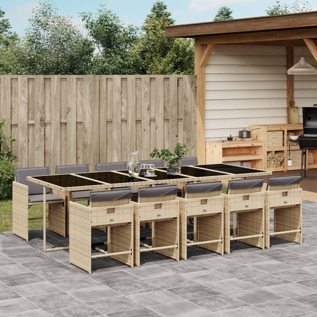 Set mobilier gradina cu perne, 11 piese bej combinat poliratan — imaginea 2