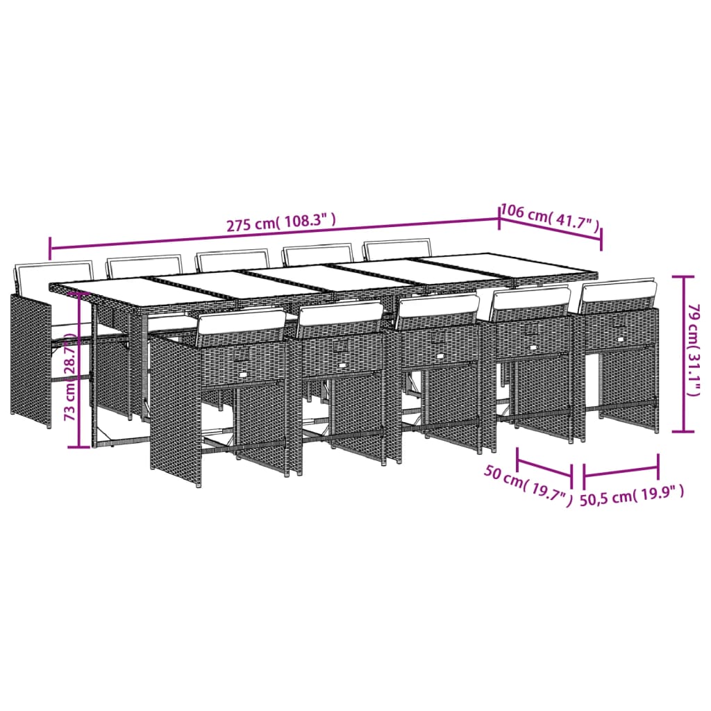 Set mobilier gradina cu perne, 11 piese bej combinat poliratan — imaginea 9