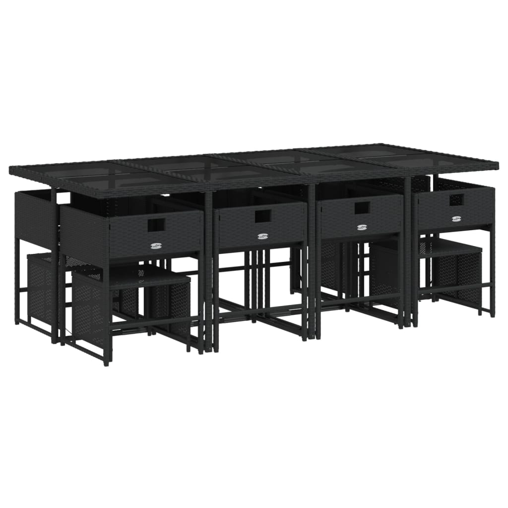 Set mobilier de gradina cu perne, 13 piese, negru, poliratan — imaginea 4