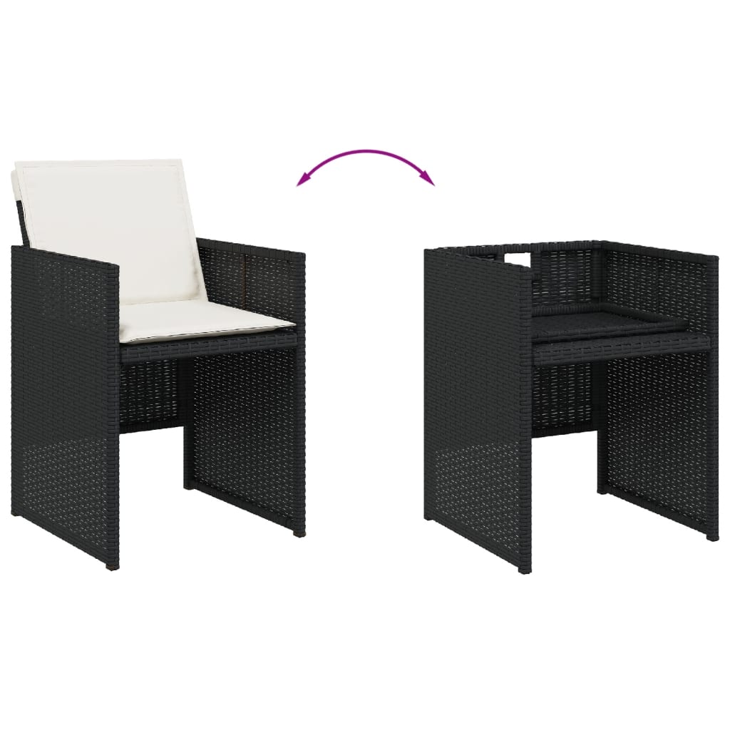Set mobilier de exterior cu perne, 11 piese, negru, poliratan — imaginea 5