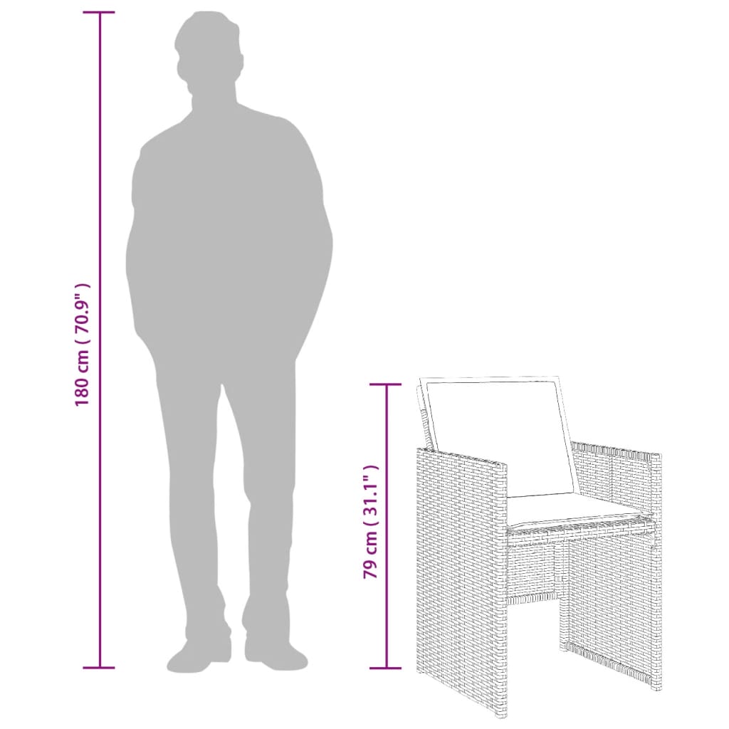 Set mobilier de exterior cu perne, 11 piese, negru, poliratan — imaginea 10