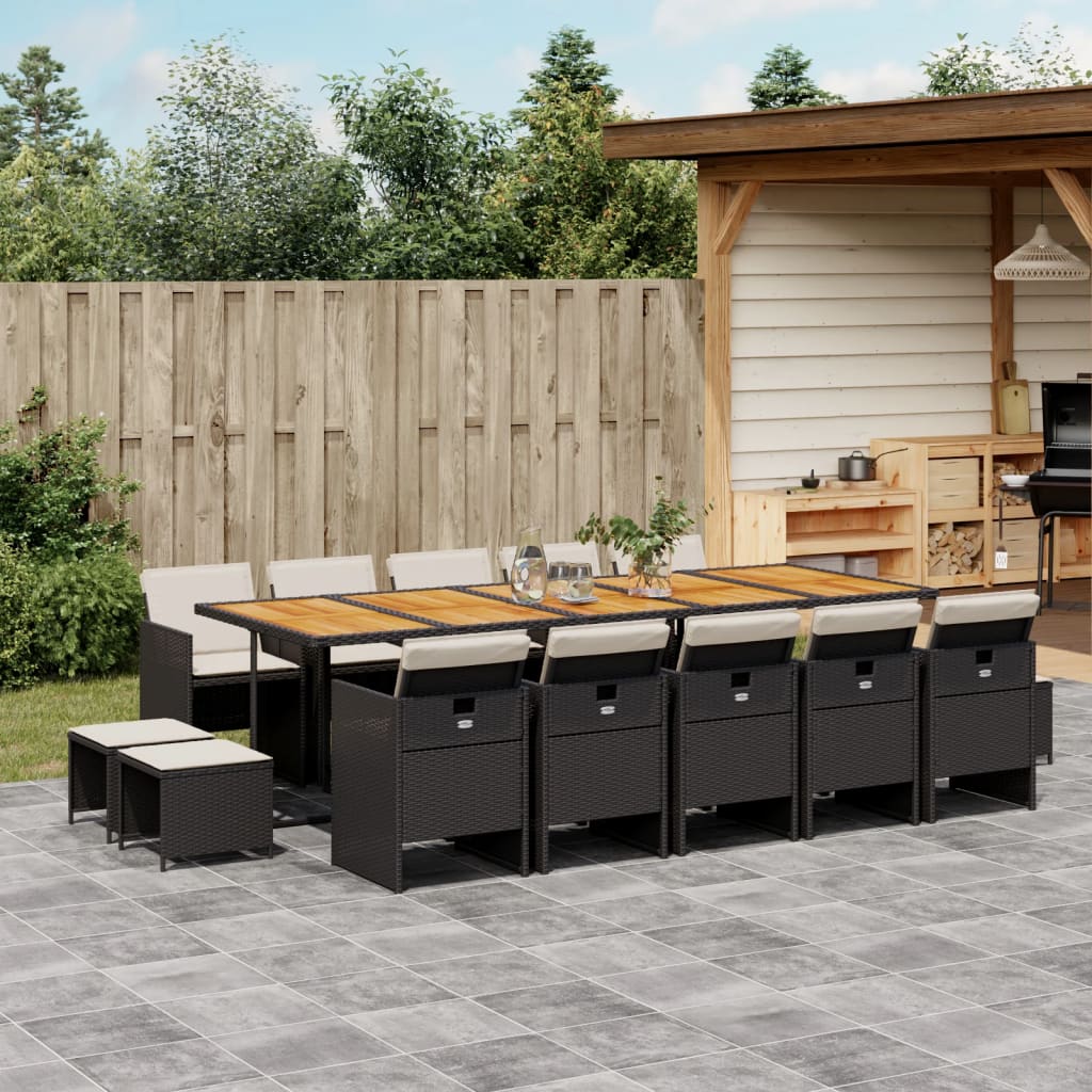 Set mobilier de gradina cu perne, 15 piese, negru, poliratan — imaginea 2