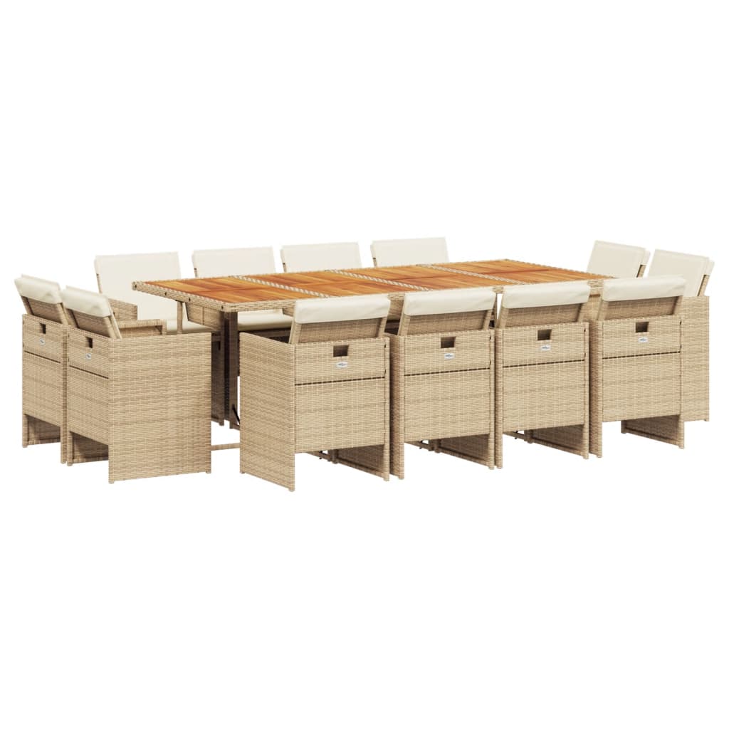 Set mobilier de gradina cu perne, 13 piese, bej, poliratan