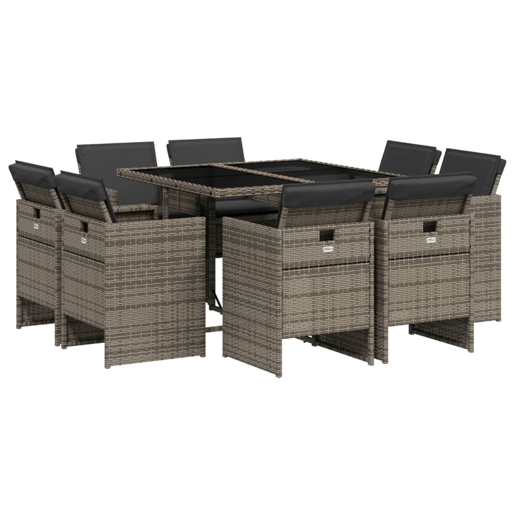 Set mobilier gradina cu perne, 9 piese, gri, poliratan