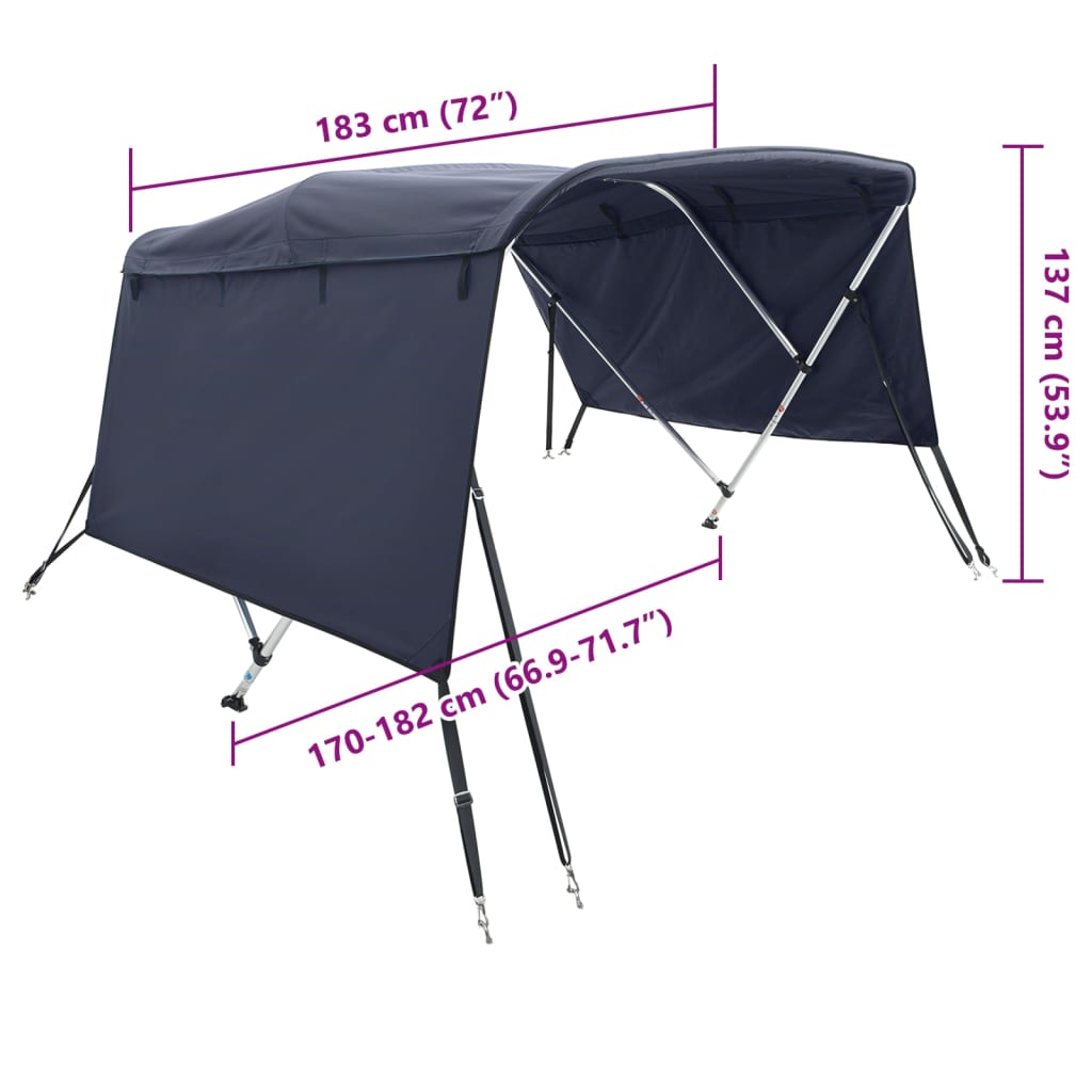 Parasolar Bimini 3 arcuri, pereti laterali 183x(170-182)x137 cm, albastru