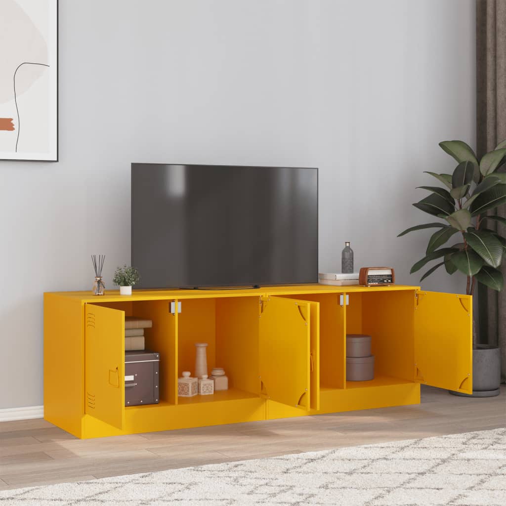 Comoda TV, 2 buc., galben mustar, 67x39x44 cm, otel — imaginea 2