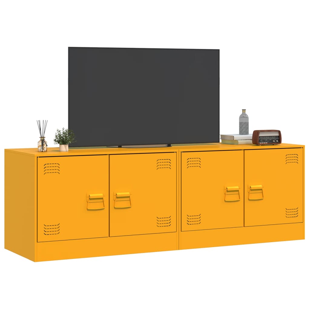 Comoda TV, 2 buc., galben mustar, 67x39x44 cm, otel — imaginea 4
