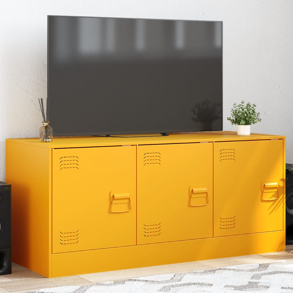 Dulap TV, galben mustar, 99x39x44 cm, otel — imaginea 2