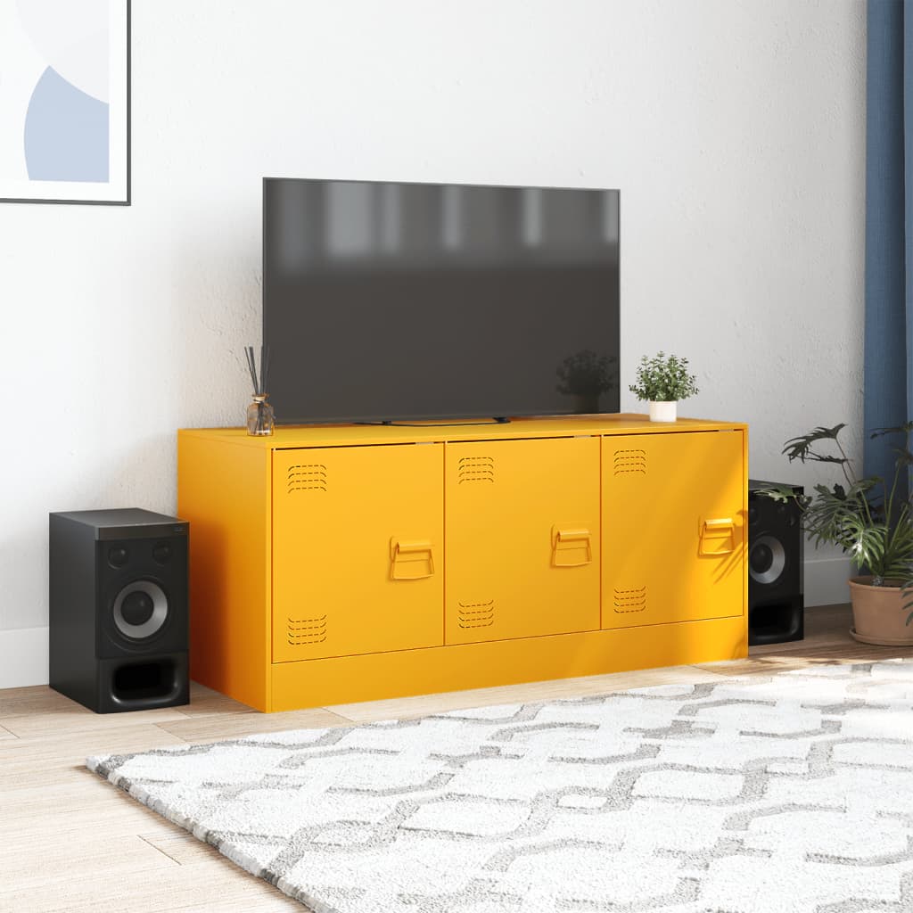 Dulap TV, galben mustar, 99x39x44 cm, otel — imaginea 3