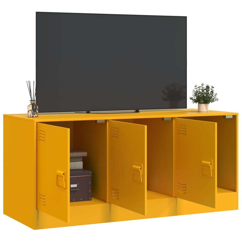 Dulap TV, galben mustar, 99x39x44 cm, otel — imaginea 4