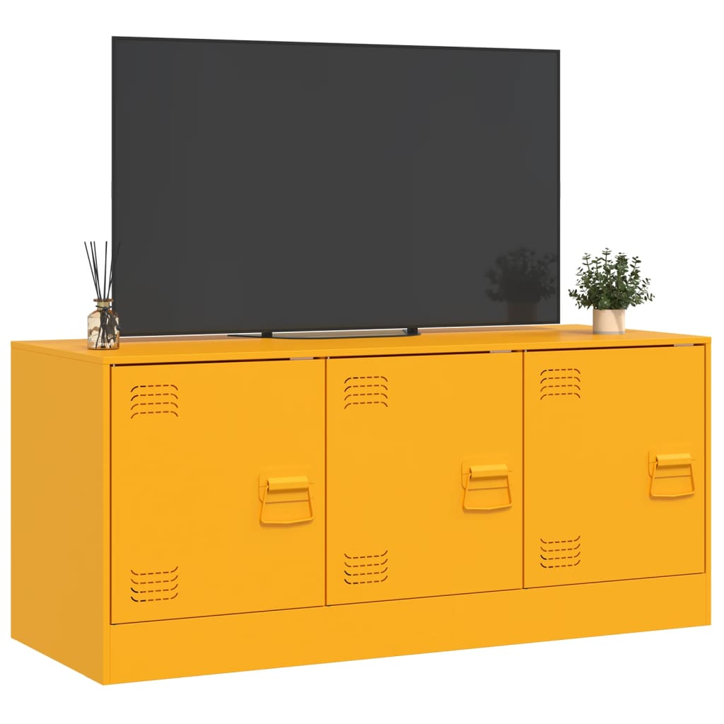 Dulap TV, galben mustar, 99x39x44 cm, otel — imaginea 5