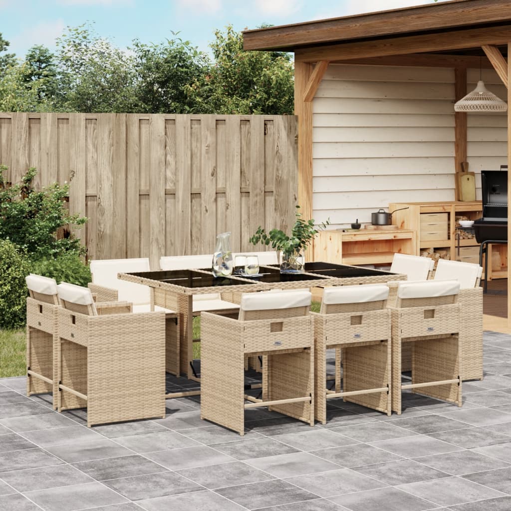 Set mobilier de gradina cu perne, 11 piese, bej, poliratan — imaginea 2