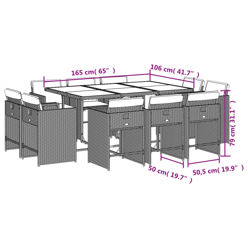 Set mobilier de gradina cu perne, 11 piese, bej, poliratan — imaginea 8