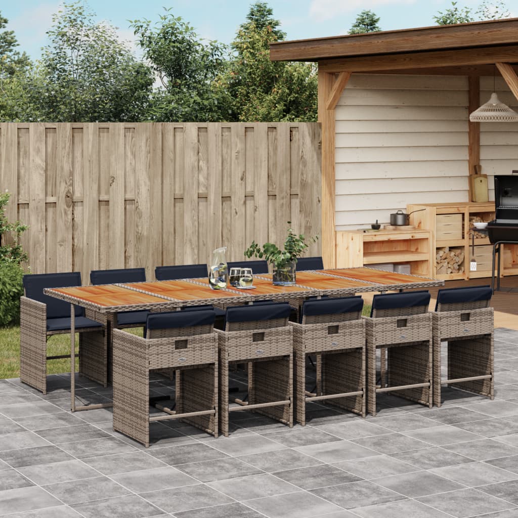 Set mobilier de gradina cu perne, 11 piese, gri, poliratan — imaginea 2