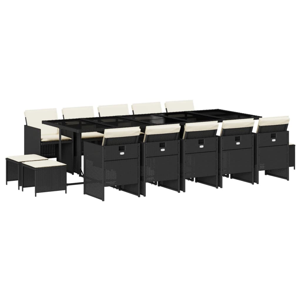 Set mobilier de gradina cu perne, 15 piese, negru, poliratan