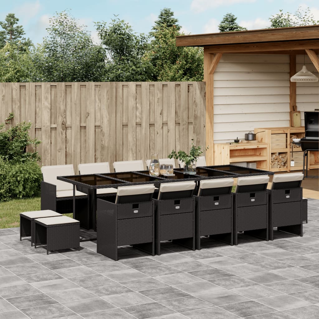 Set mobilier de gradina cu perne, 15 piese, negru, poliratan — imaginea 2