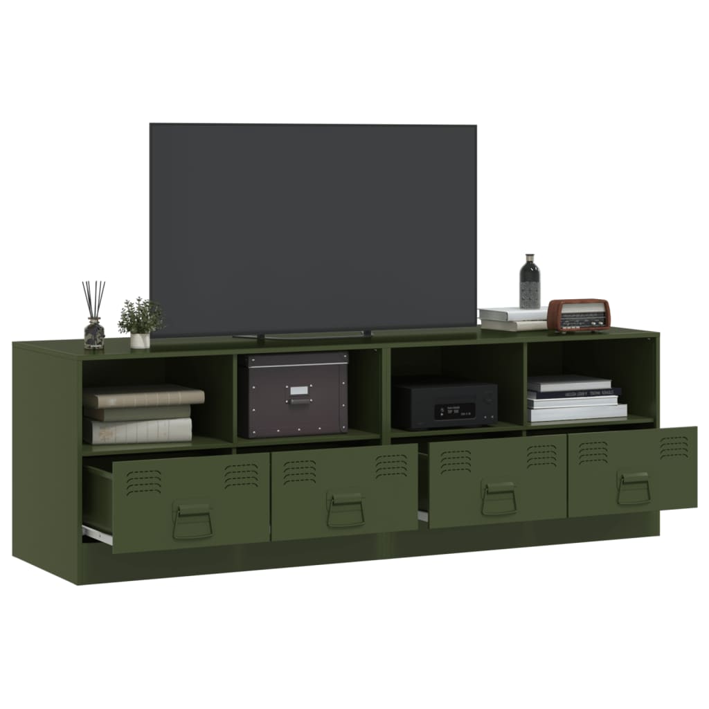Dulapuri TV 2 buc., verde maslina, 67x39x44 cm Otel — imaginea 4