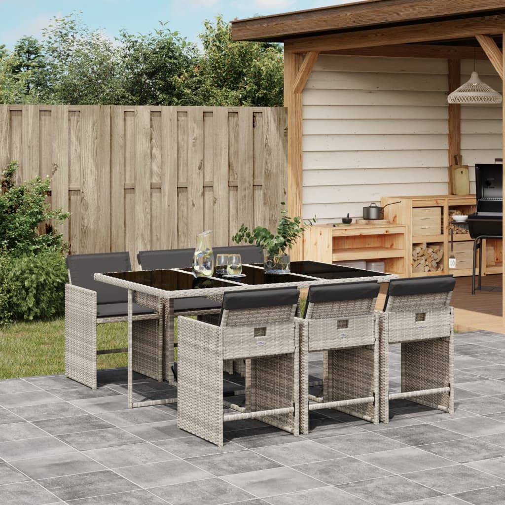 Set mobilier de gradina cu perne, 7 piese gri deschis poliratan — imaginea 2