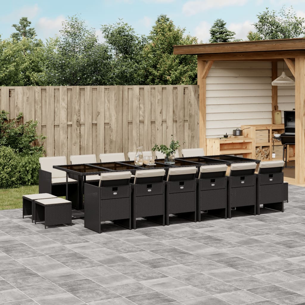 Set mobilier de gradina cu perne, 17 piese, negru, poliratan — imaginea 2