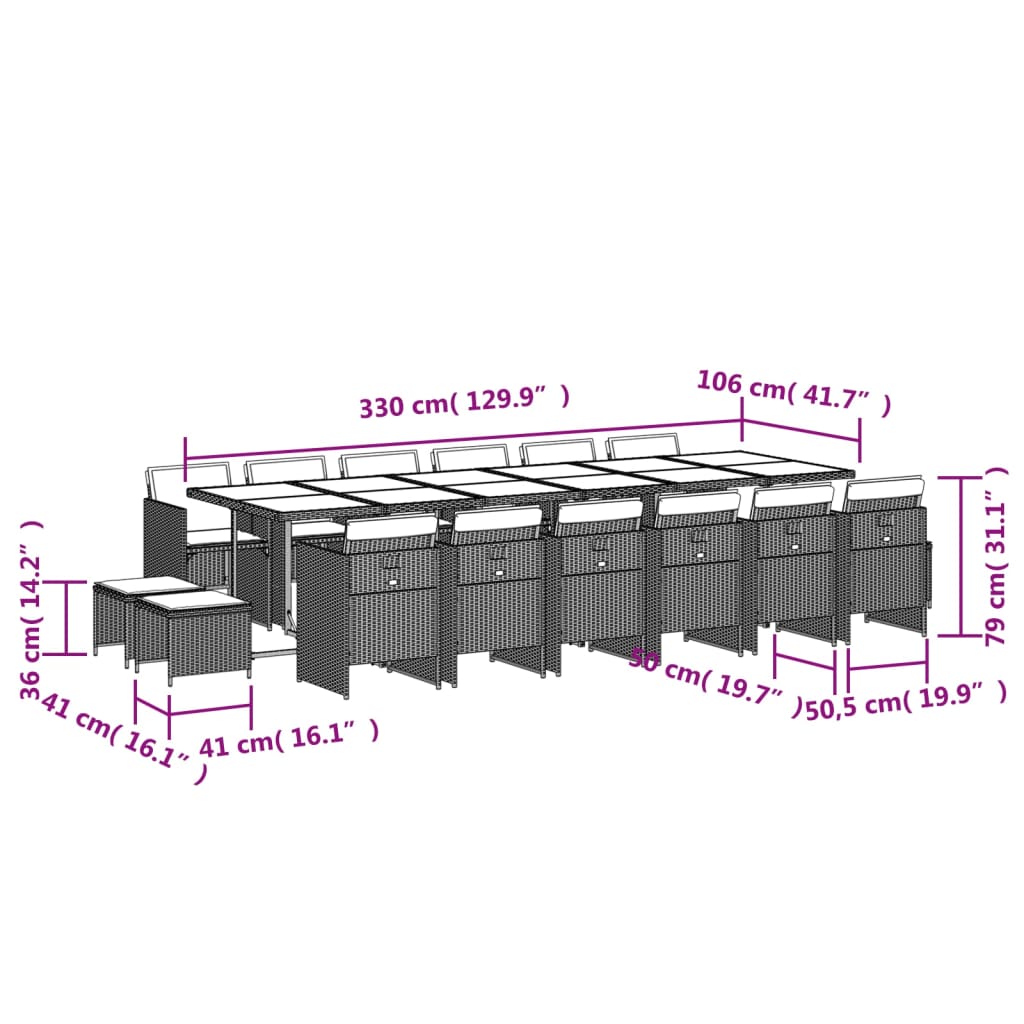Set mobilier de gradina cu perne, 17 piese, negru, poliratan — imaginea 11