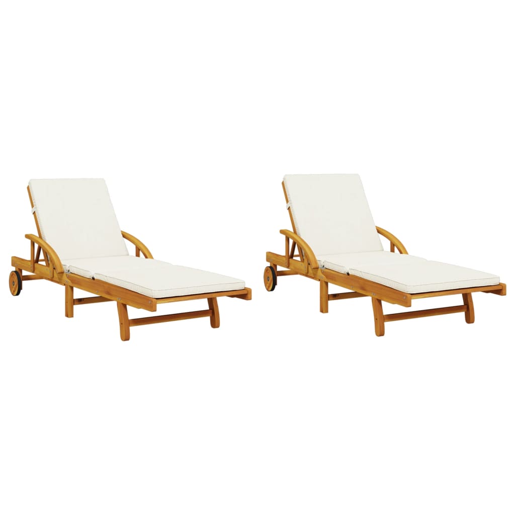Sezlonguri 2 buc. cu perne 200x68x83 cm lemn masiv de acacia, crem