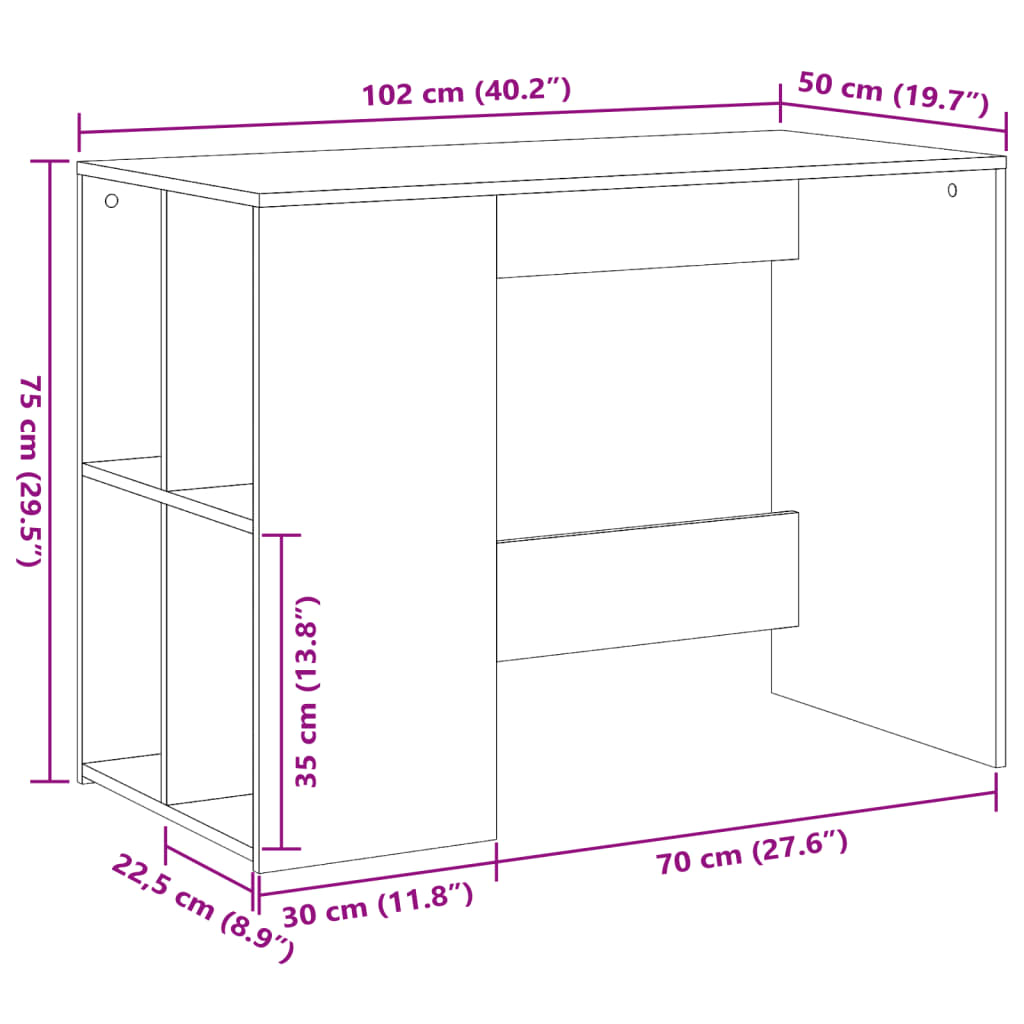 Birou, gri beton, 102x50x75 cm, lemn compozit — imaginea 9