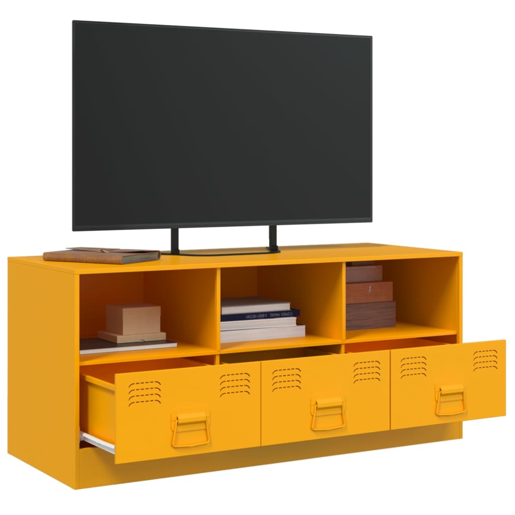 Dulap TV, galben mustar, 99x39x44 cm, otel — imaginea 5