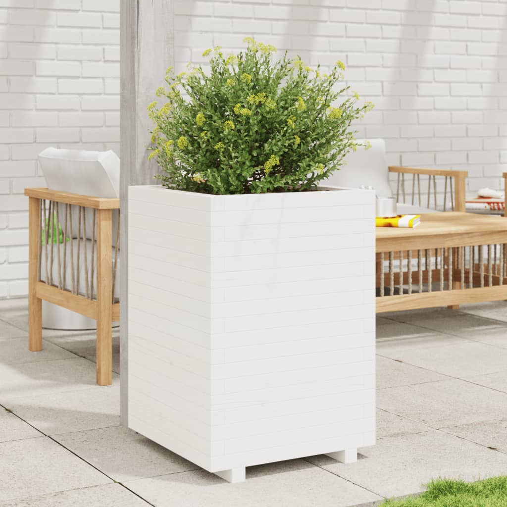 Jardiniera de gradina, alb, 50x50x72,5 cm, lemn masiv de pin — imaginea 2