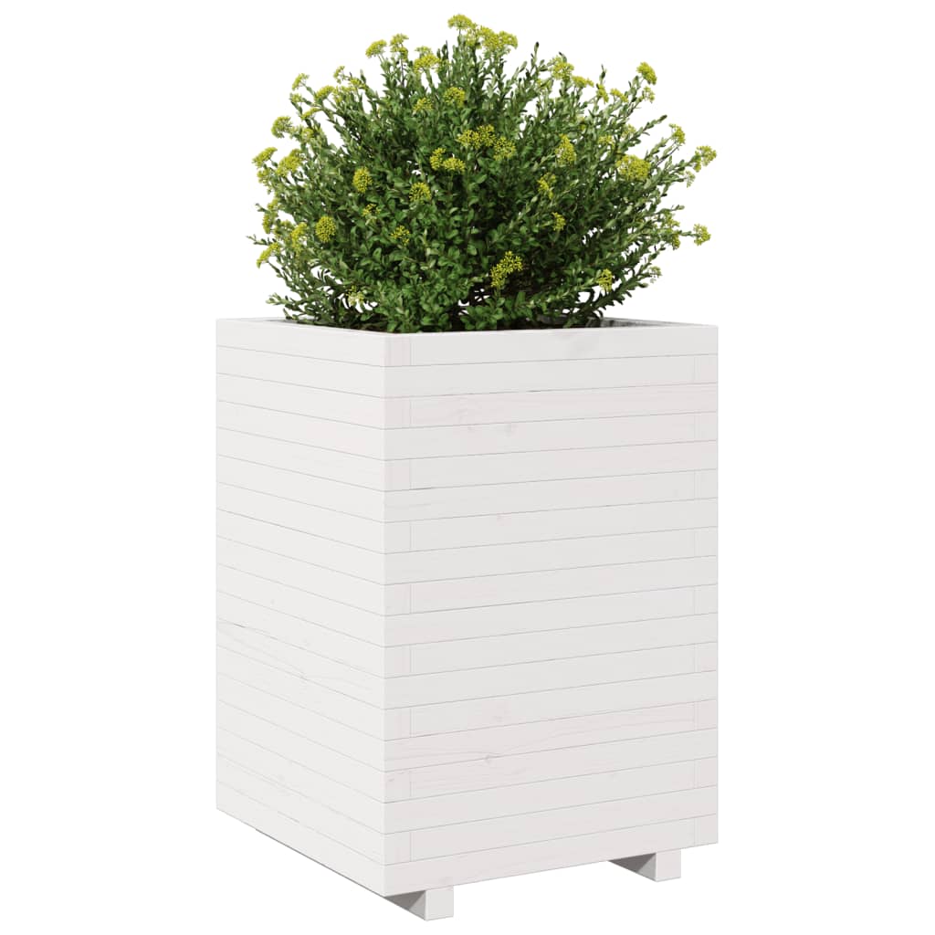Jardiniera de gradina, alb, 50x50x72,5 cm, lemn masiv de pin — imaginea 4