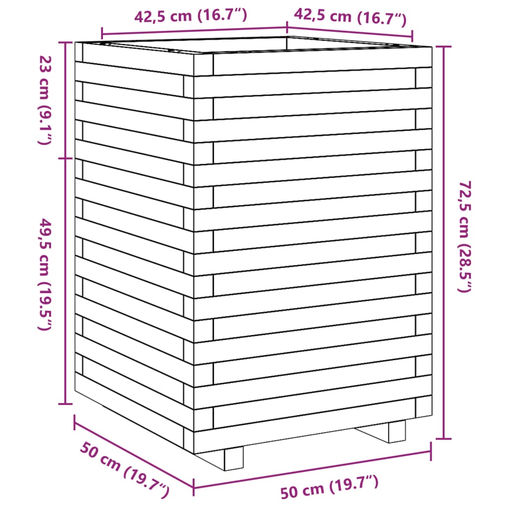 Jardiniera de gradina, alb, 50x50x72,5 cm, lemn masiv de pin — imaginea 10