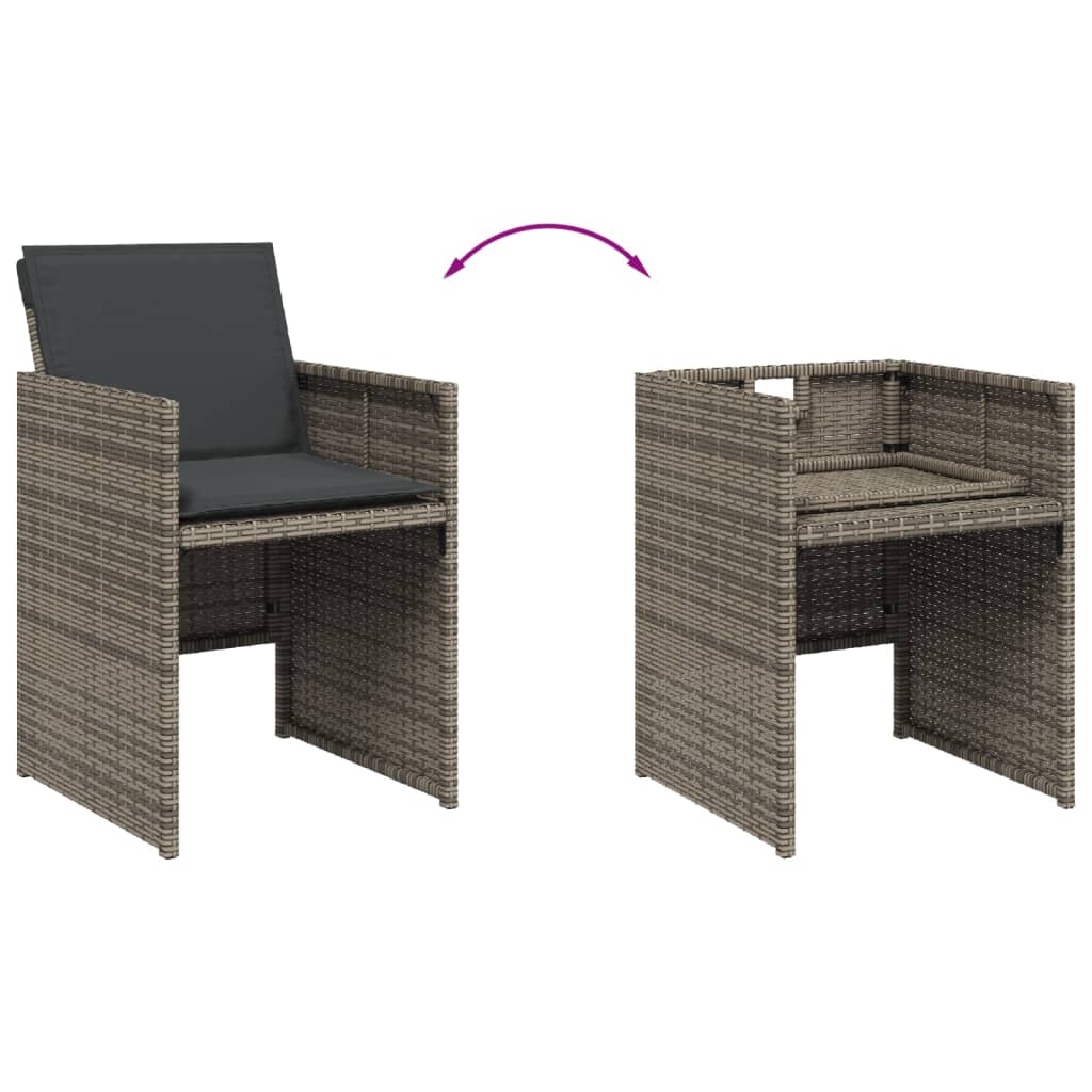 Set mobilier de gradina cu perne, 17 piese, gri, poliratan — imaginea 5