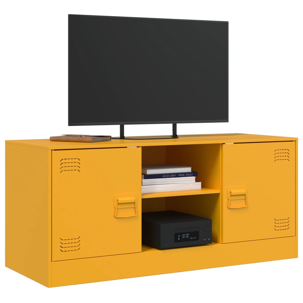 Dulap TV, galben mustar, 99x39x44 cm, otel — imaginea 4