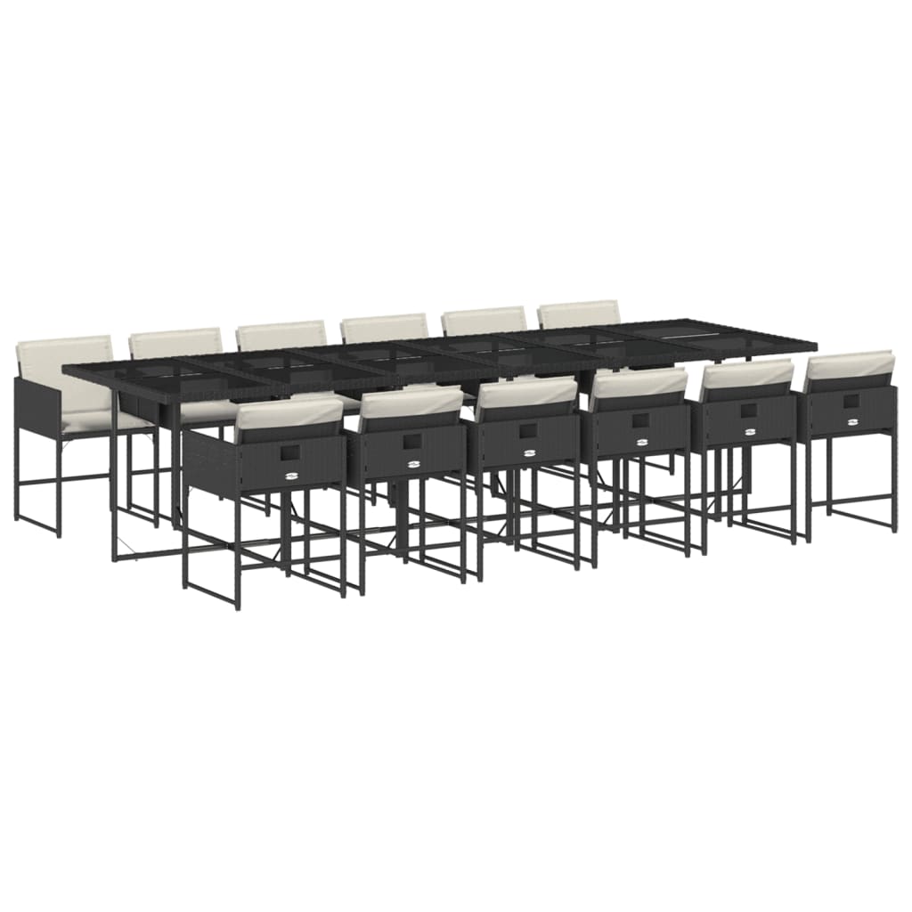 Set mobilier de gradina cu perne, 13 piese, negru, poliratan