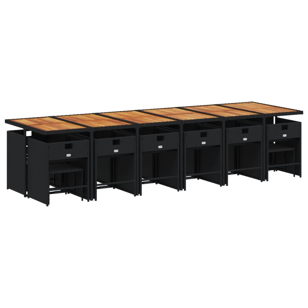 Set mobilier de gradina cu perne, 17 piese, negru, poliratan — imaginea 5