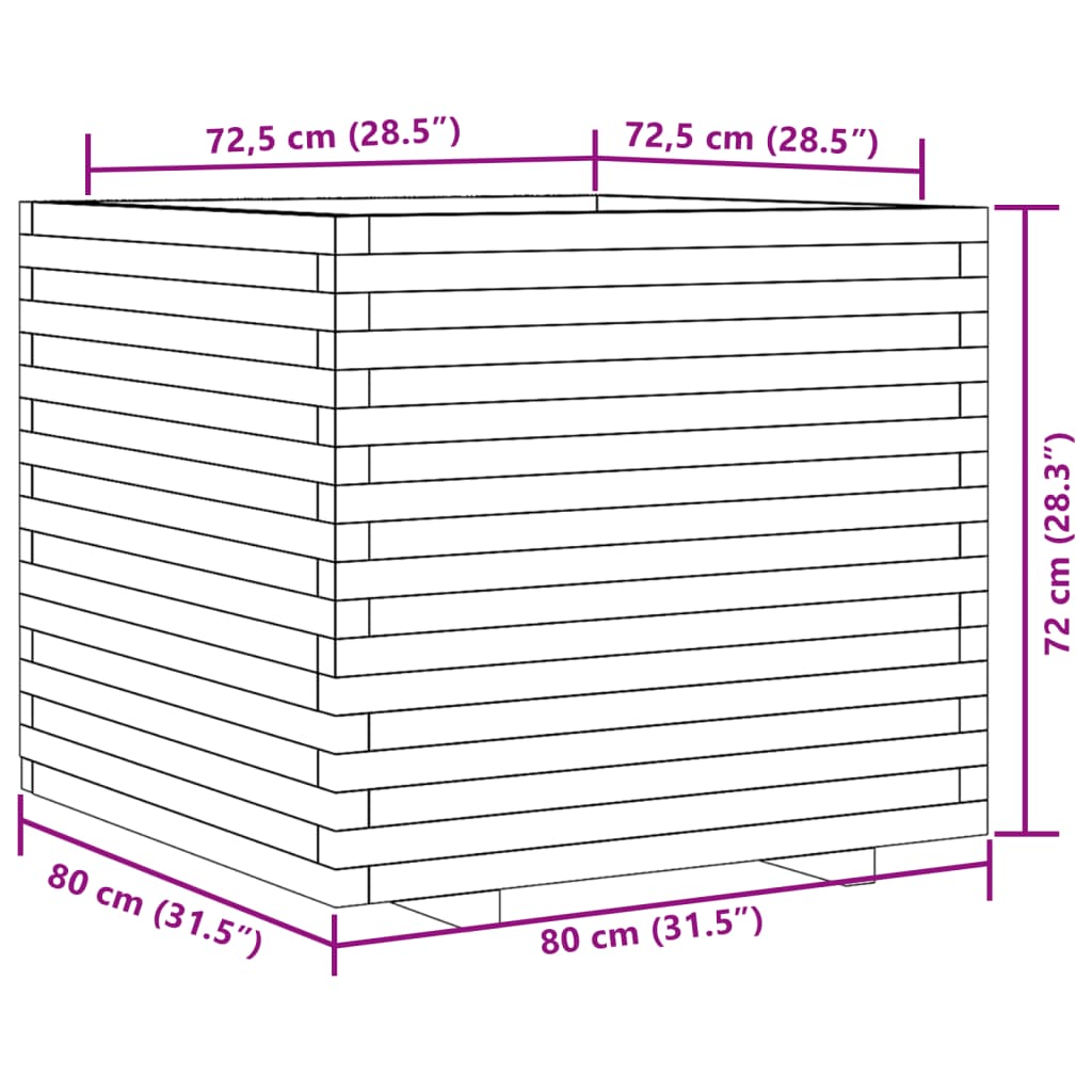 Jardiniera de gradina, alb, 80x80x72 cm, lemn masiv de pin — imaginea 10