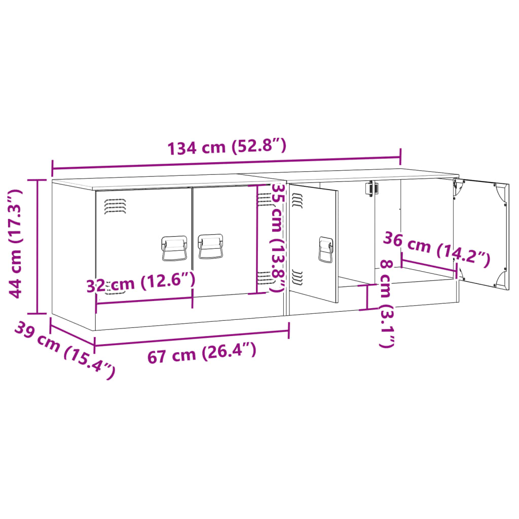 Comoda TV, 2 buc., antracit, 67x39x44 cm, otel — imaginea 12