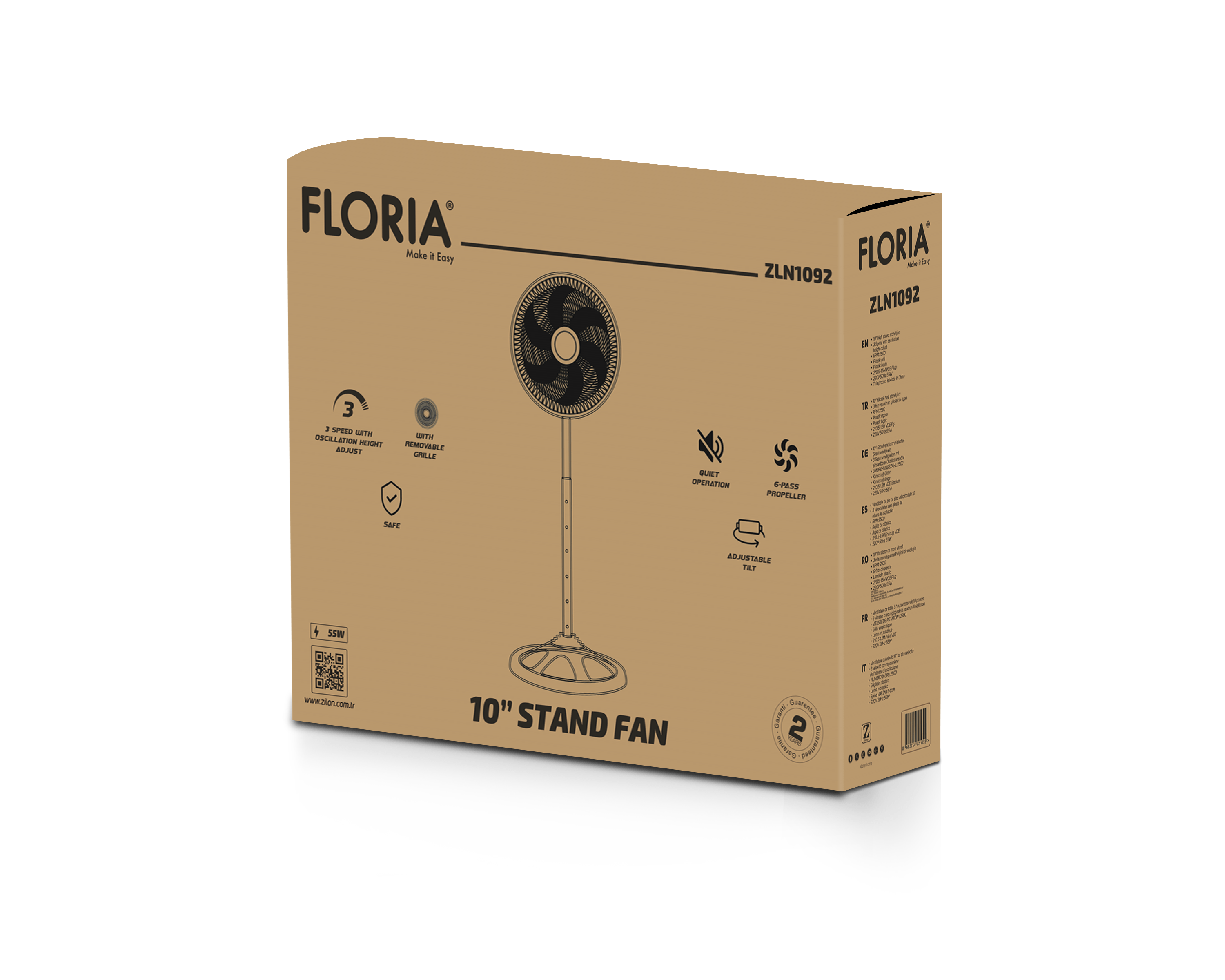 Ventilator cu picior Floria ZLN1092, Inaltime reglabila, Putere 55W, 3 trepte de viteza, Oscilatie, 2500RPM - 3 | YEO