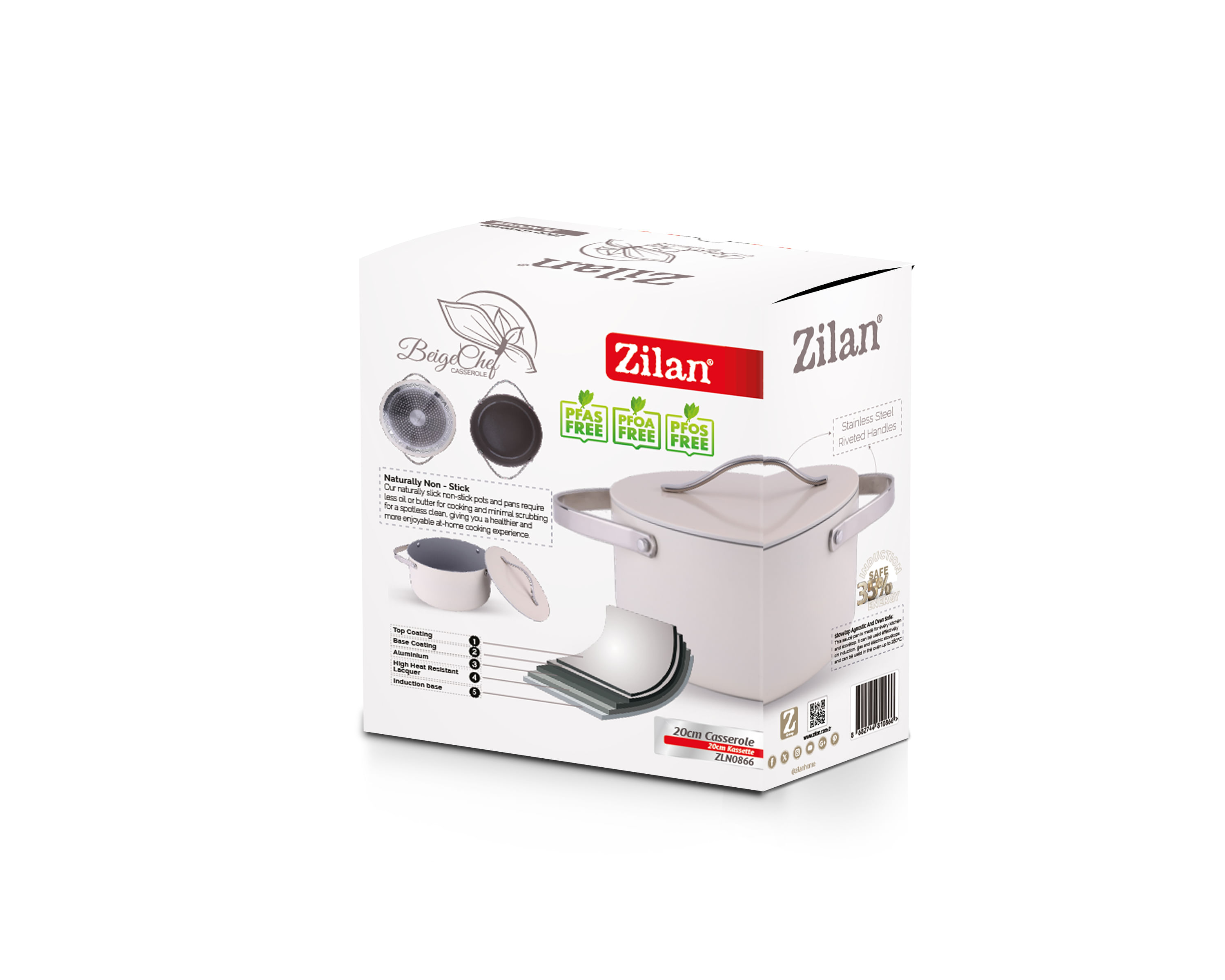 Oala Zilan ZLN0866 din 5 straturi de material, 20 cm diametru, otel inoxidabil, manere nituite — imaginea 5