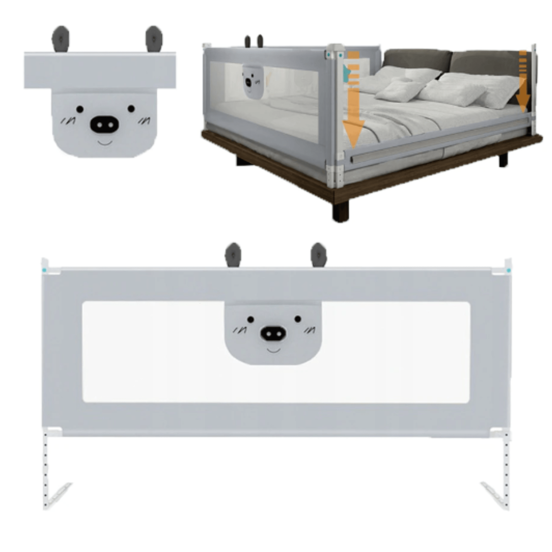 Bariera protectie pat HappyKID culisanta XXL 150 cm Baby Bear, inaltime reglabila 68-98 cm