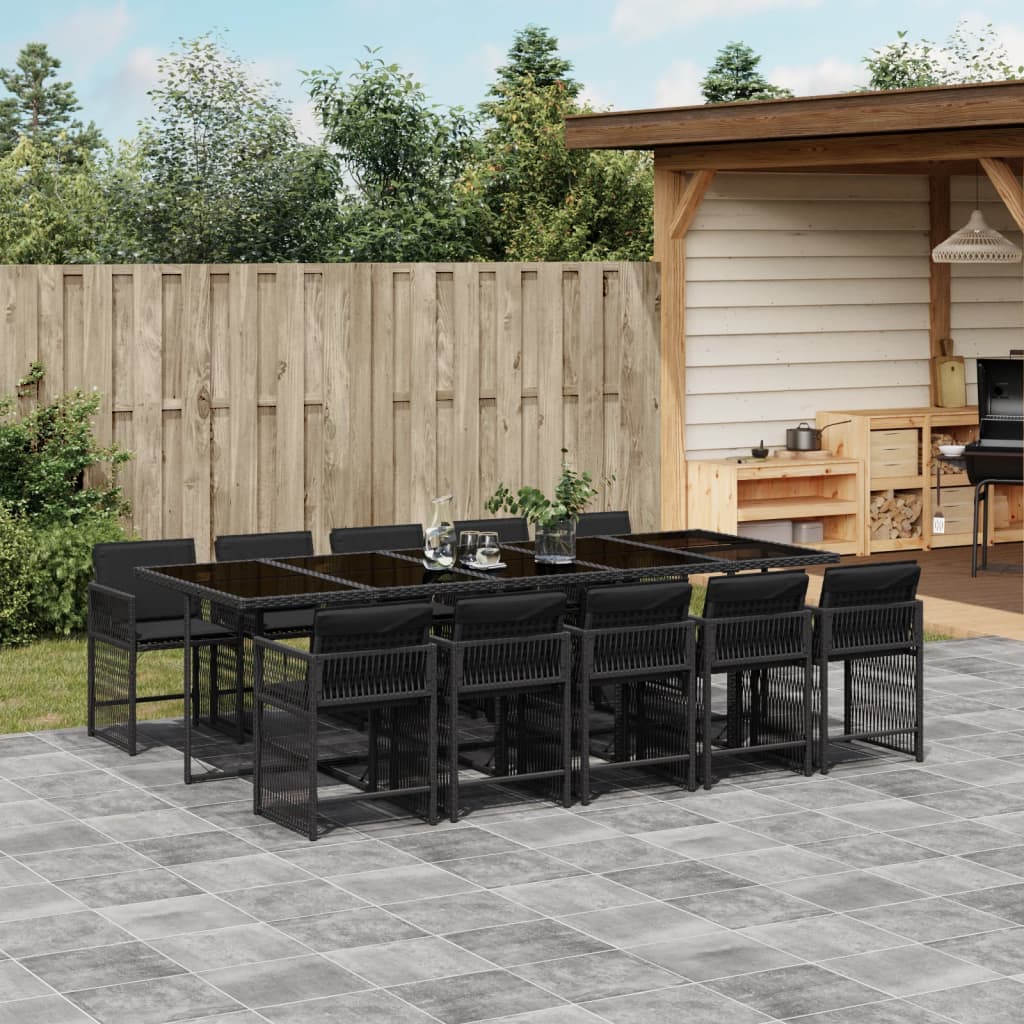 Set mobilier de exterior cu perne, 11 piese, negru, poliratan — imaginea 2