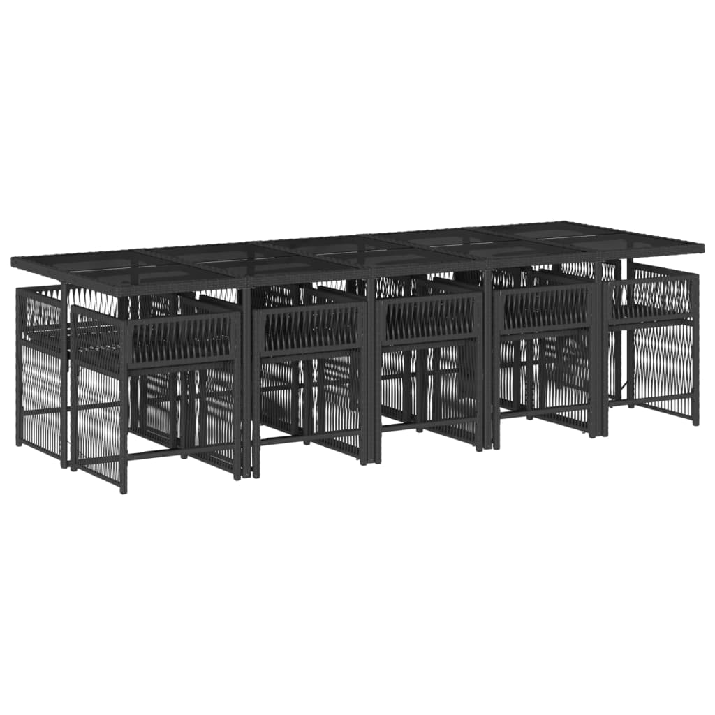 Set mobilier de exterior cu perne, 11 piese, negru, poliratan — imaginea 3