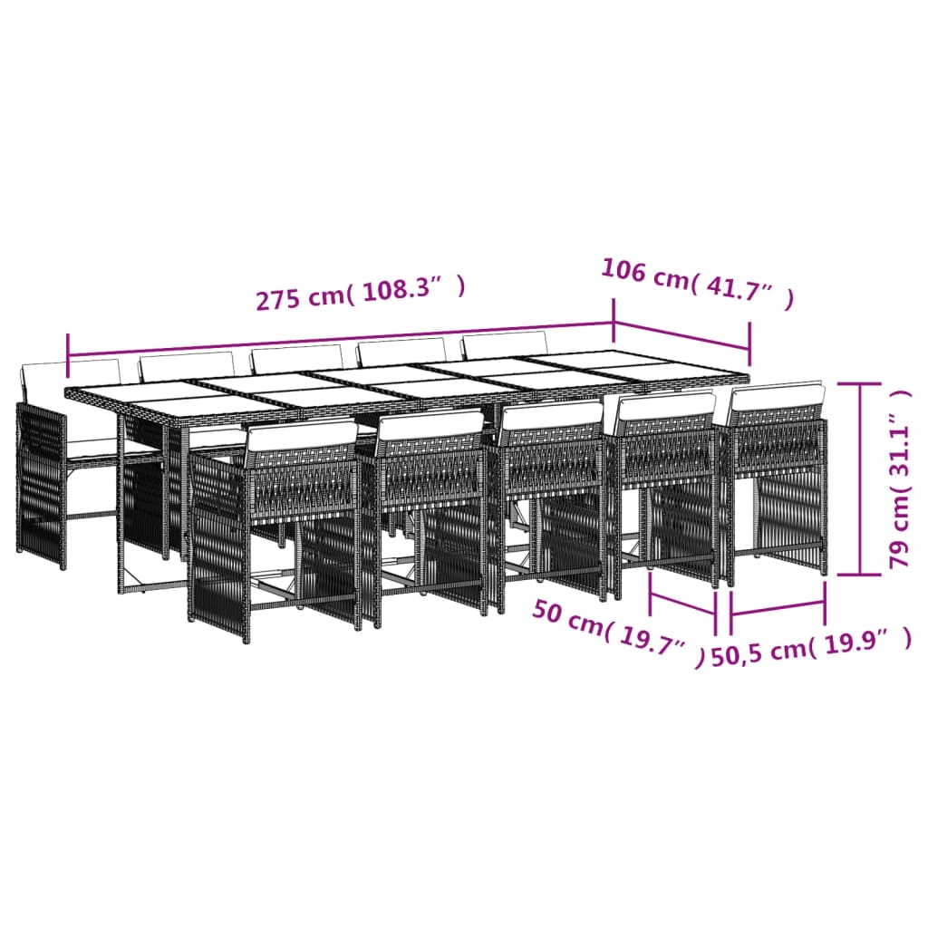 Set mobilier de exterior cu perne, 11 piese, negru, poliratan — imaginea 6