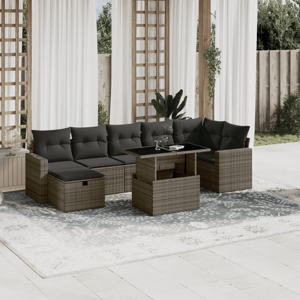Set canapele de gradina cu perne, 8 piese, gri, poliratan — imaginea 2