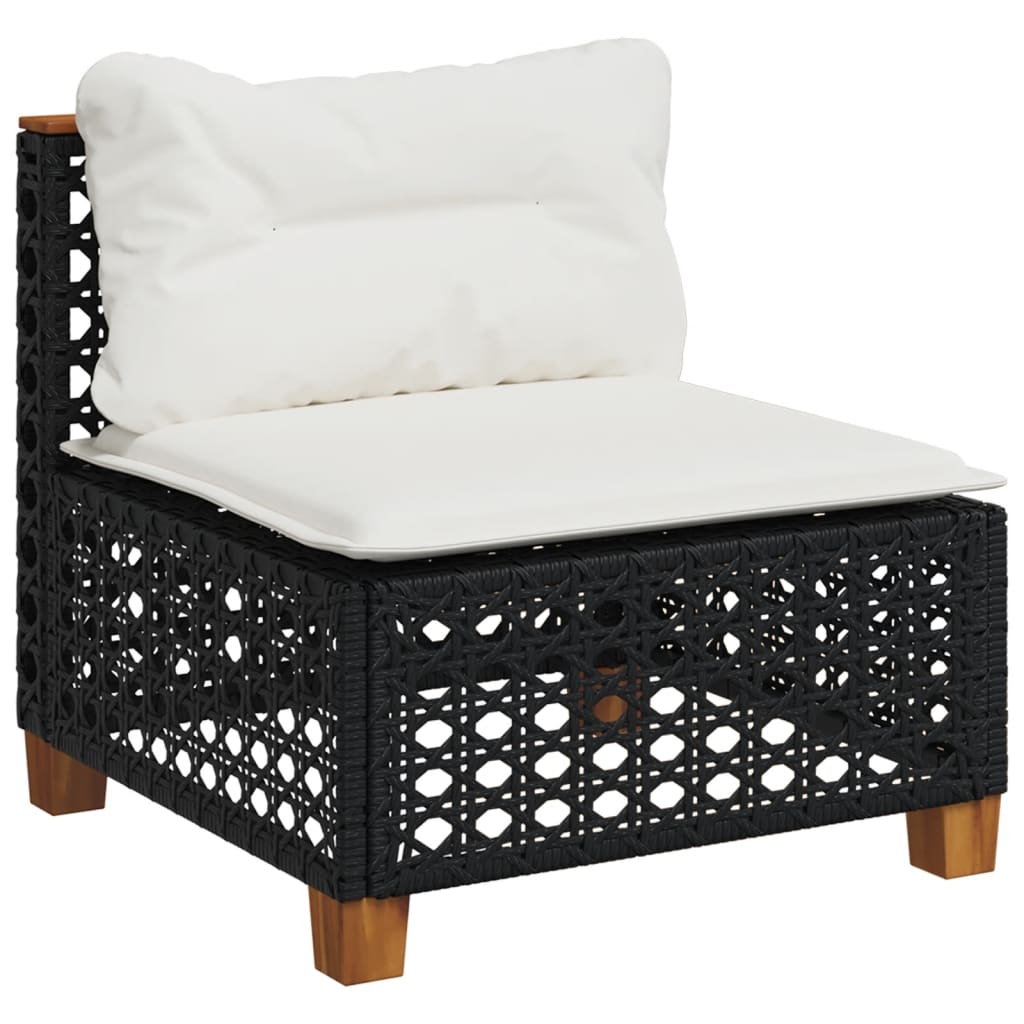 Set canapele de gradina cu perne, 7 piese, negru, poliratan — imaginea 4