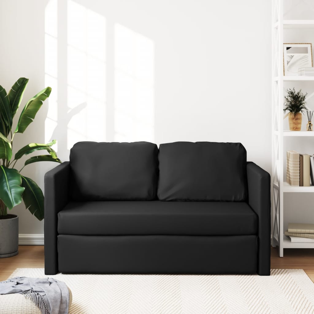 Canapea extensibila 2 in 1, negru, 112x174x55cm piele ecologica — imaginea 3