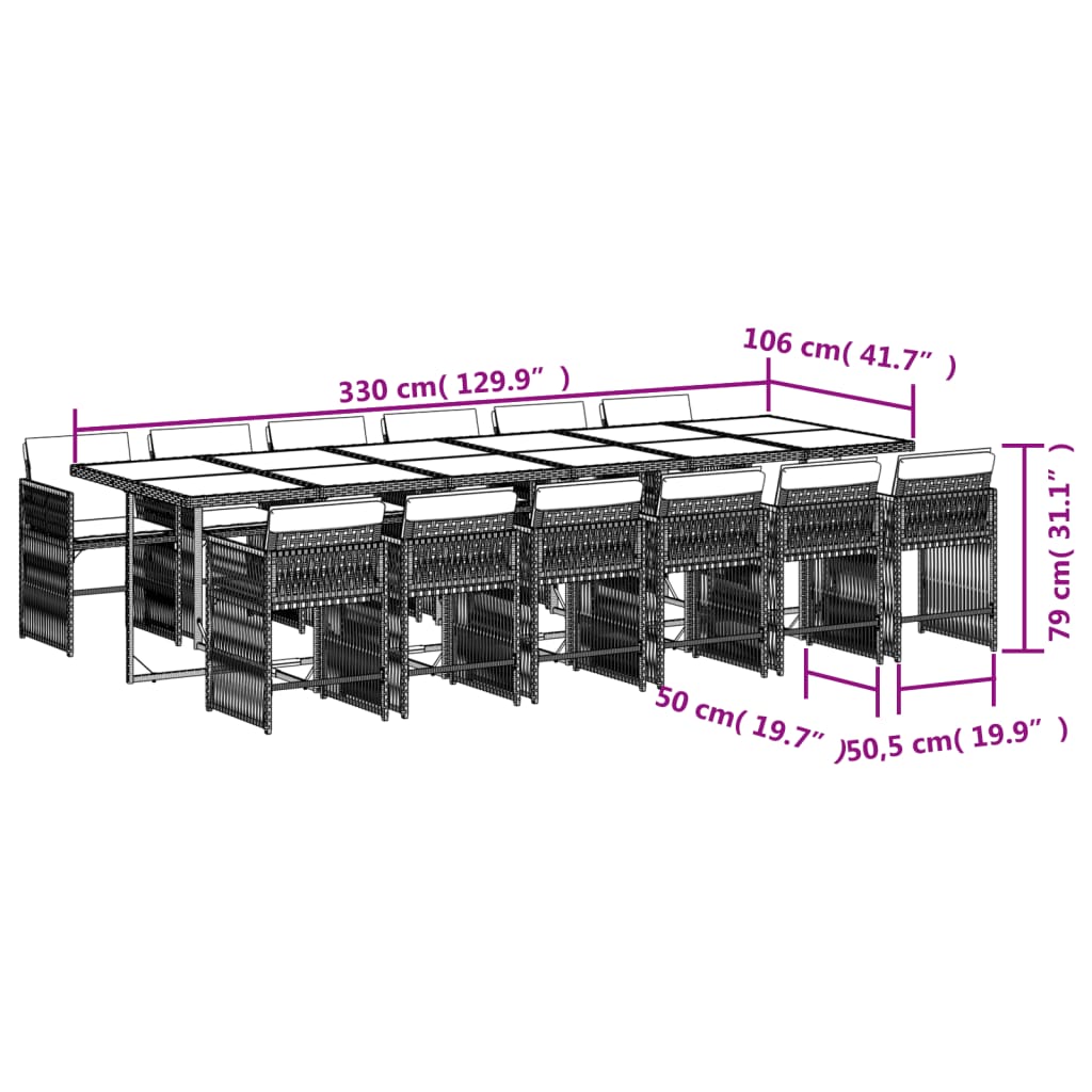 Set mobilier de gradina cu perne, 13 piese, negru, poliratan — imaginea 6