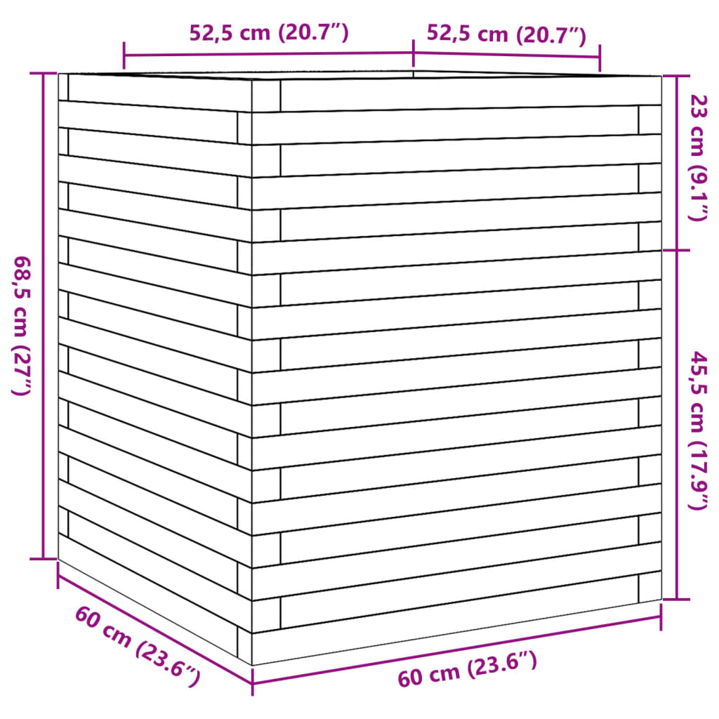 Jardiniera gradina, maro ceruit, 60x60x68,5 cm, lemn masiv pin — imaginea 10