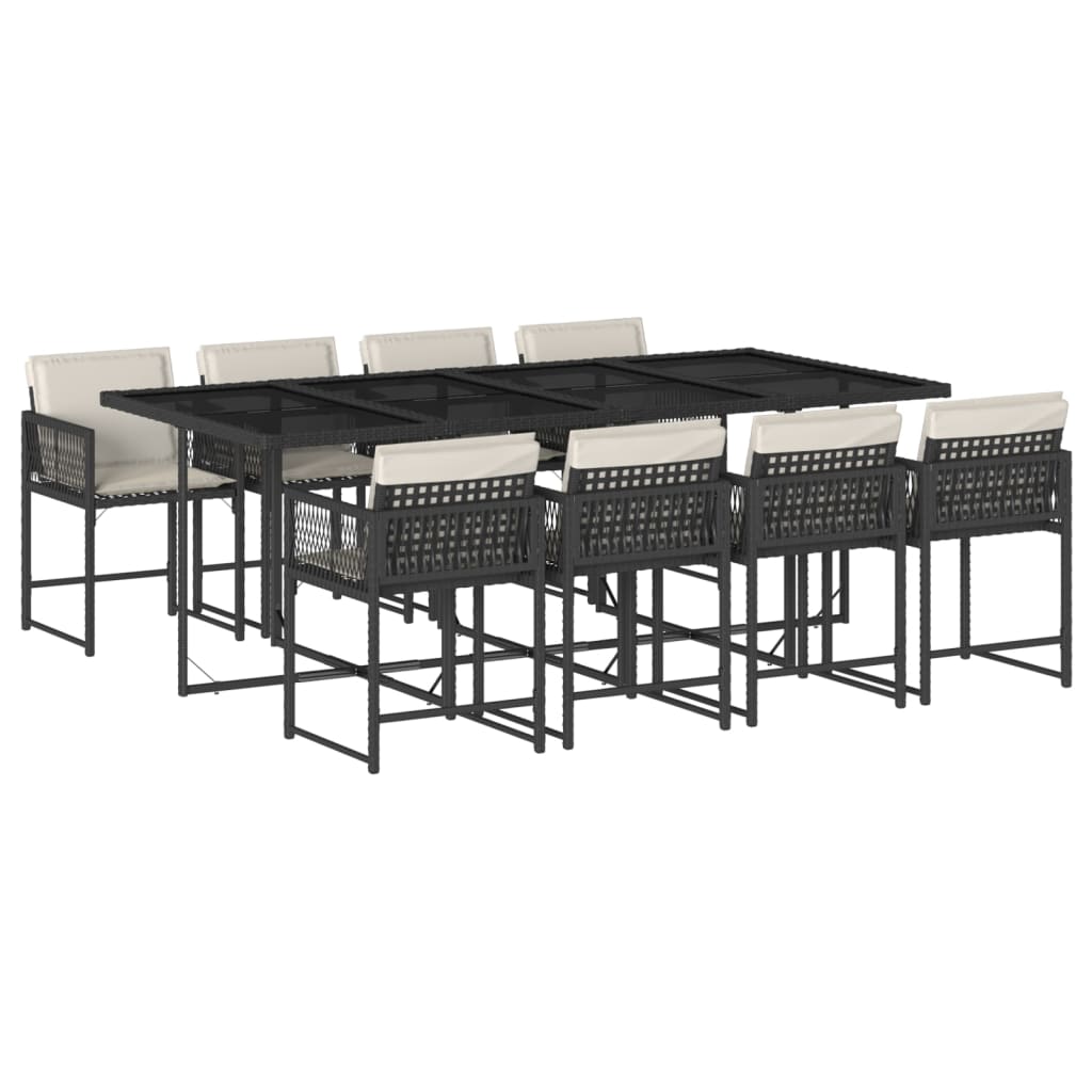 Set mobilier de gradina cu perne, 9 piese, negru, poliratan